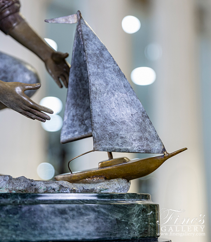 Bronze Statues  - Boy Playing With Sailboat Bronze Statue - BS-1338